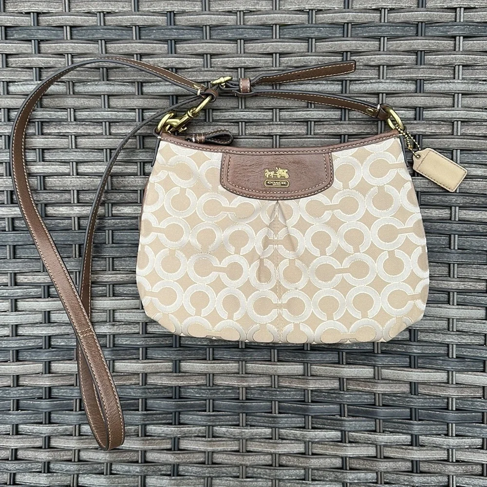 COACH Ashley Khaki & Gold Lurex Optic Art Swingpack Crossbody - Picture 3 of 16